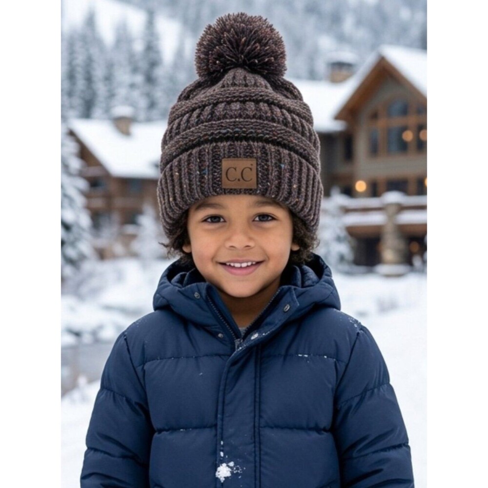 C.C. Chunky Brown Marbled Beanie with Pompom